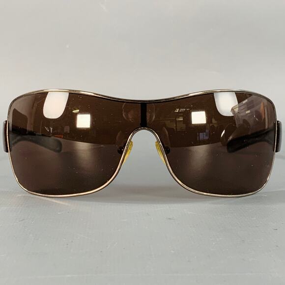 PRADA Brown Silver Acetate Shield Wrap Around Sunglasses - Picture 1 of 9